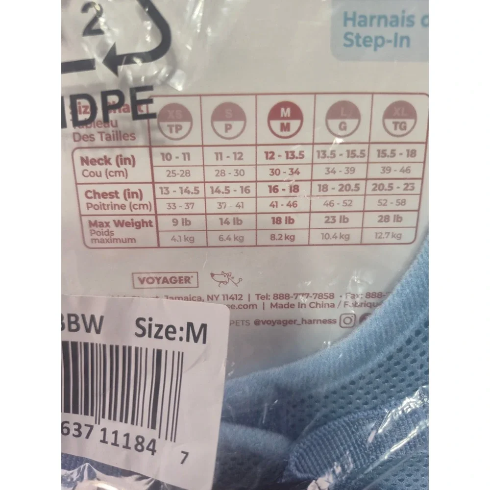 Voyager Step-In Air Mesh Dog Harness Light Blue Size Medium 207T-BBW